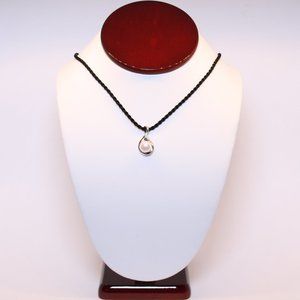 Freshwater Cultured Pearl Pendant 17" with Black 2mm Twisted Silk Cord